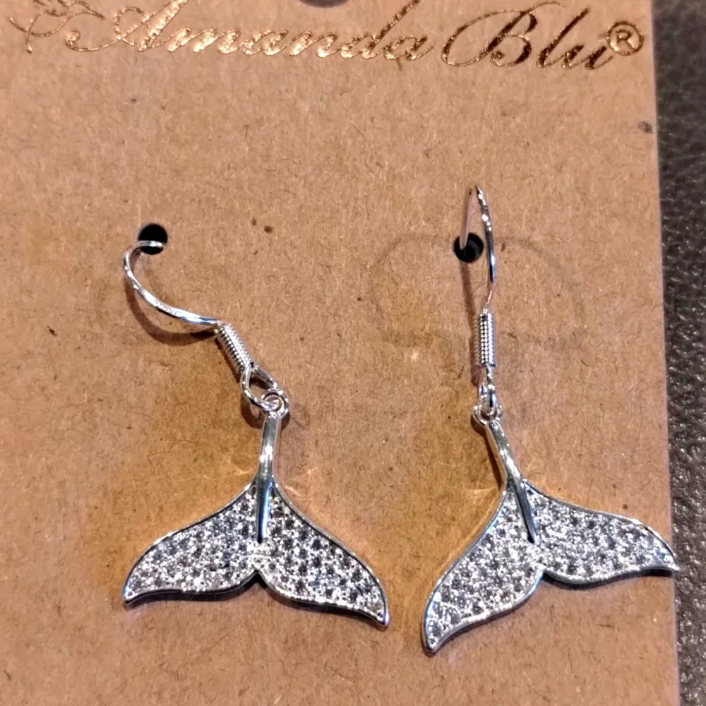 Silver Earrings- Cubic Zirconia Whale Tail Earrings Amanda Blu NWT - Picture 4 of 9